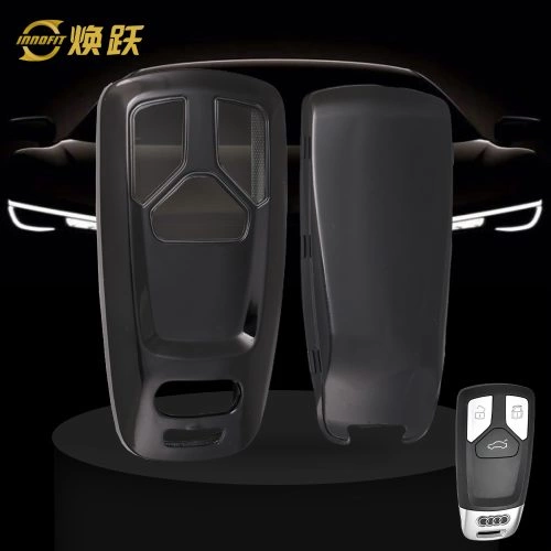 AUA1T1-White Transparent Button-Black Plating- Car Key Cover For Audi