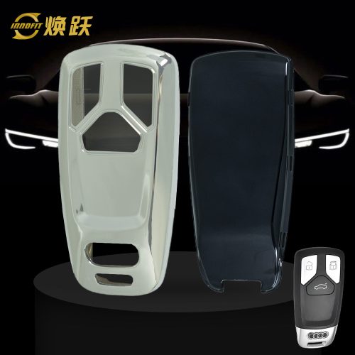 AUA1T1-White Transparent Button-Silver Plating- Car Key Cover For Audi