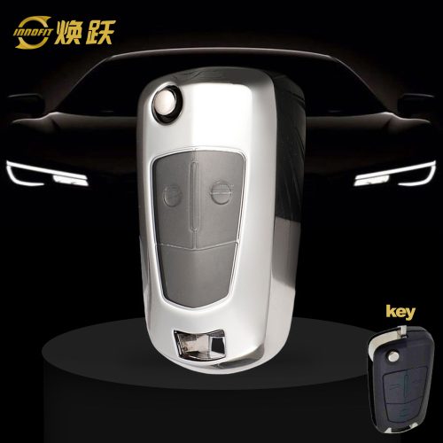 OLA1T1-White Transparent Button-Silver Plating- Car Key Cover For Opel