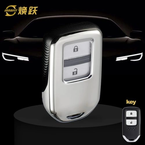 HOA1T1-White Transparent Button-Silver Plating- Car Key Cover For Honda