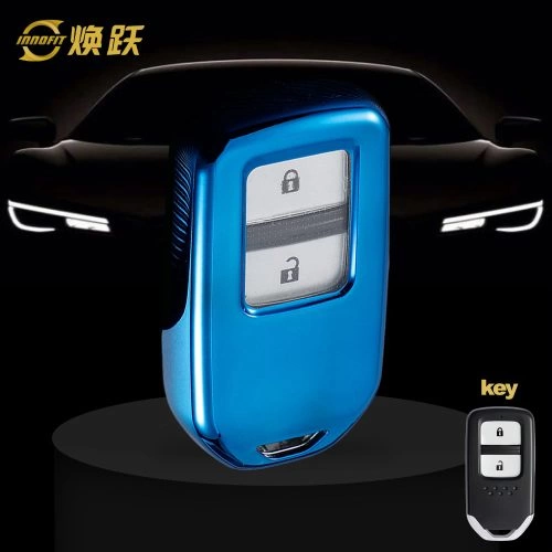 HOA1T1-White Transparent Button-Blue Plating- Car Key Cover For Honda