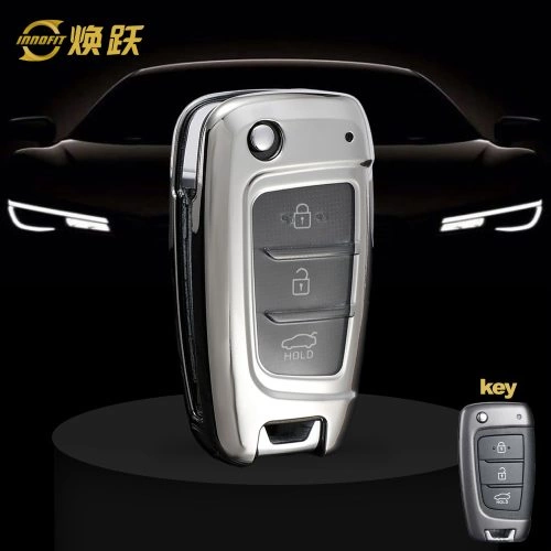 HYB1T1-White Transparent Button-Silver Plating- Car Key Cover For Hyundai