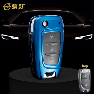 HYB1T1-White Transparent Button-Blue Plating- Car Key Cover For Hyundai