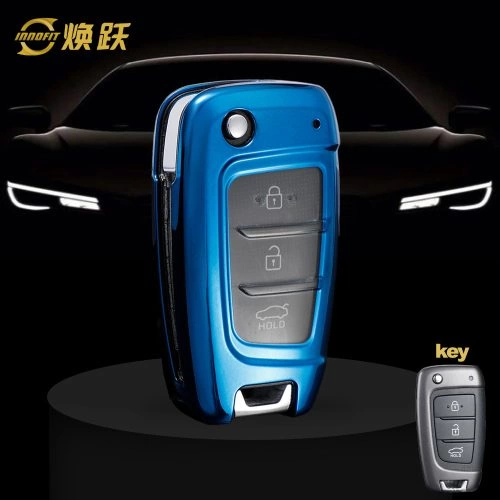 HYB1T1-White Transparent Button-Blue Plating- Car Key Cover For Hyundai