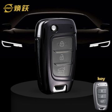 HYB1T1-White Transparent Button-Black Plating- Car Key Cover For Hyundai