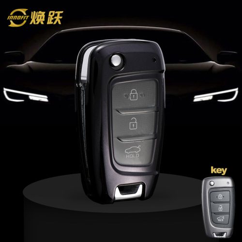 HYB1T1-White Transparent Button-Black Plating- Car Key Cover For Hyundai