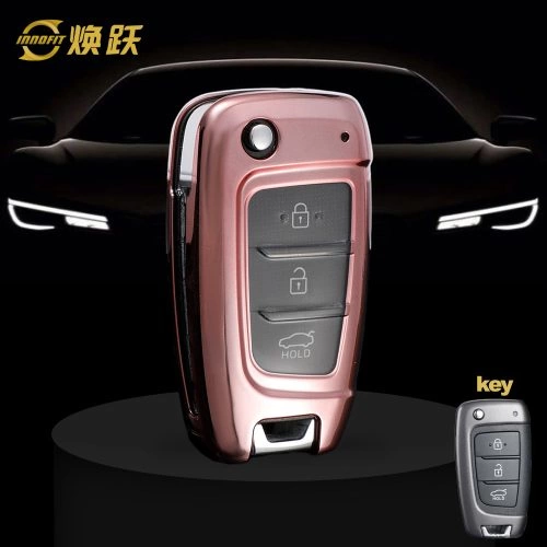 HYB1T1-White Transparent Button-Rose Gold Plating- Car Key Cover For Hyundai