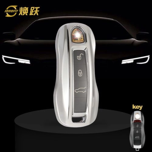 POA1T1-White Transparent Button-Silver Plating- Car Key Cover For Porsche