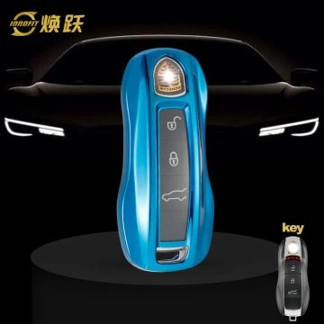 POA1T1-White Transparent Button-Blue Plating- Car Key Cover For Porsche
