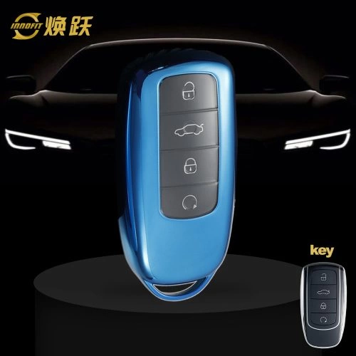 CRC1T1-White Transparent Button-Blue Plating- Car Key Cover For Chery
