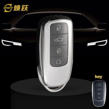 CRC1T1-White Transparent Button-Silver Plating- Car Key Cover For Chery