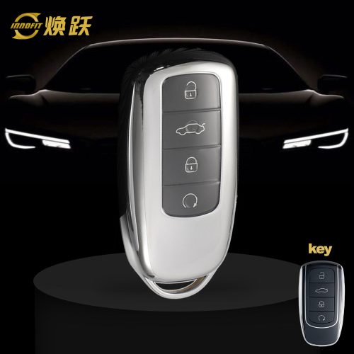 CRC1T1-White Transparent Button-Silver Plating- Car Key Cover For Chery