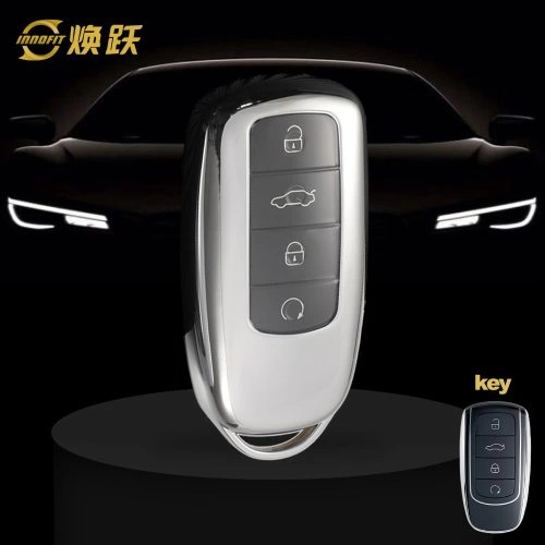 CRC1T1-White Transparent Button-Silver Plating- Car Key Cover For Chery