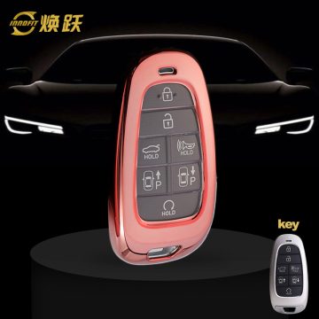 HYE1T1-White Transparent Button-Rose Gold Plating- Car Key Cover For Hyundai