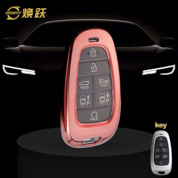 HYE1T1-White Transparent Button-Rose Gold Plating- Car Key Cover For Hyundai