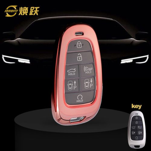 HYE1T1-White Transparent Button-Rose Gold Plating- Car Key Cover For Hyundai