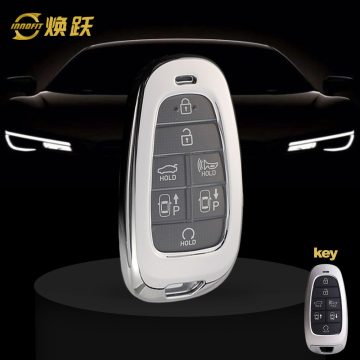 HYE1T1-White Transparent Button-Silver Plating- Car Key Cover For Hyundai