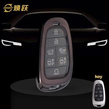 HYE1T1-White Transparent Button-Black Plating- Car Key Cover For Hyundai