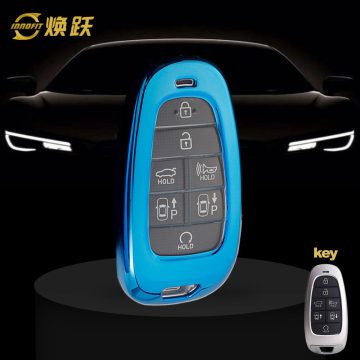 HYE1T1-White Transparent Button-Blue Plating- Car Key Cover For Hyundai