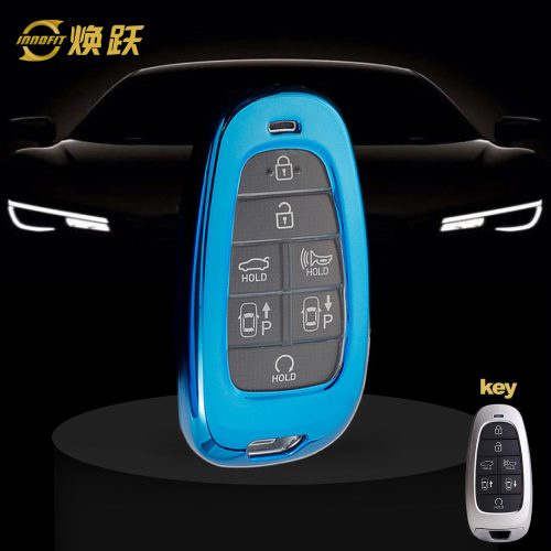 HYE1T1-White Transparent Button-Blue Plating- Car Key Cover For Hyundai