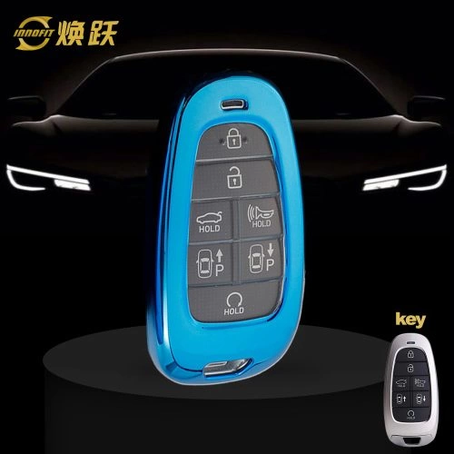 HYE1T1-White Transparent Button-Blue Plating- Car Key Cover For Hyundai