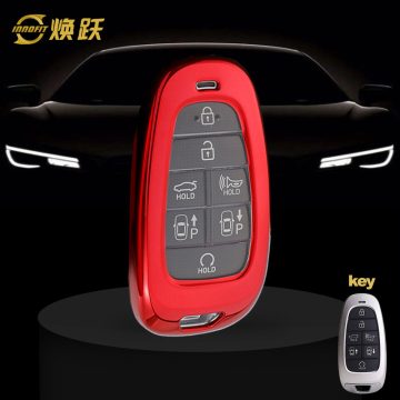HYE1T1-White Transparent Button-Red Plating- Car Key Cover For Hyundai