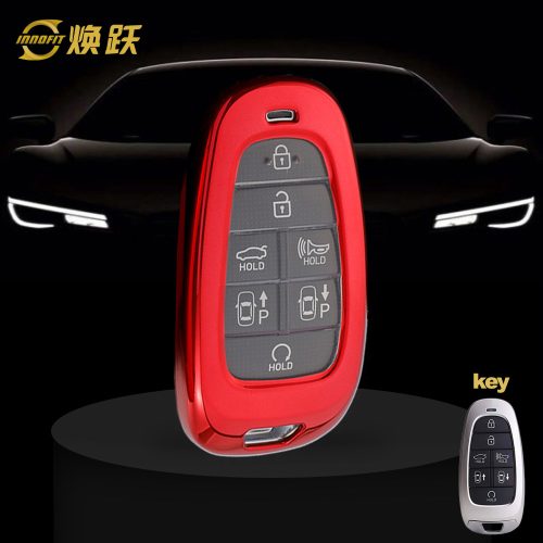 HYE1T1-White Transparent Button-Red Plating- Car Key Cover For Hyundai