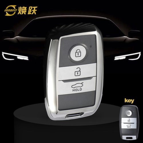 KIH1T1-White Transparent Button-Silver Plating- Car Key Cover For Kia