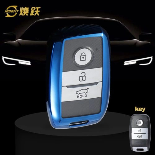KIH1T1-White Transparent Button-Blue Plating- Car Key Cover For Kia