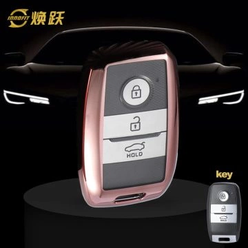 KIH1T1-White Transparent Button-Rose Gold Plating- Car Key Cover For Kia