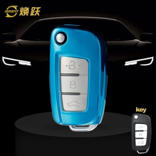 GED1T1-White Transparent Button-Blue Plating- Car Key Cover For Geely Auto