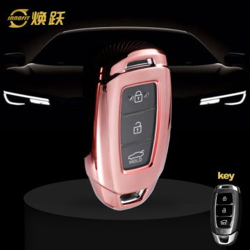 HYA1T1-White Transparent Button-Rose Gold Plating- Car Key Cover For Hyundai