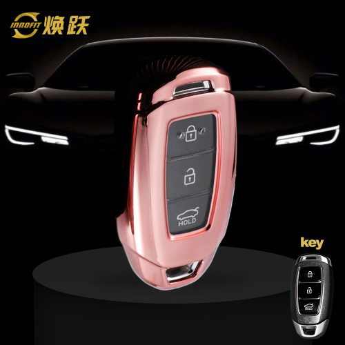 HYA1T1-White Transparent Button-Rose Gold Plating- Car Key Cover For Hyundai