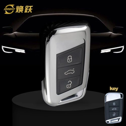 VOD1T1-White Transparent Button-Silver Plating- Car Key Cover For Volkswagen