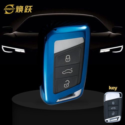 VOD1T1-White Transparent Button-Blue Plating- Car Key Cover For Volkswagen