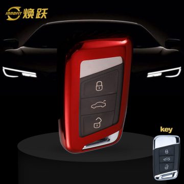 VOD1T1-White Transparent Button-Red Plating- Car Key Cover For Volkswagen