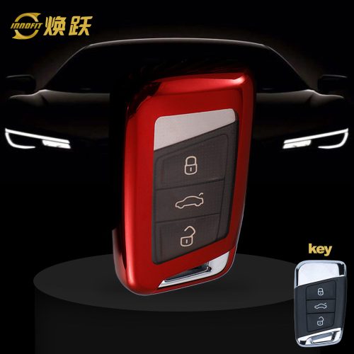 VOD1T1-White Transparent Button-Red Plating- Car Key Cover For Volkswagen