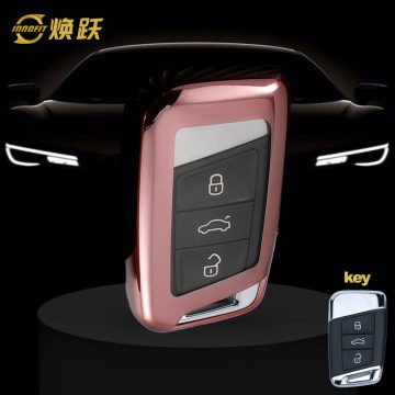 VOD1T1-White Transparent Button-Rose Gold Plating- Car Key Cover For Volkswagen