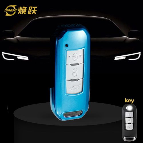 TRC1T1-White Transparent Button-Blue Plating- Car Key Cover For Trumpchi
