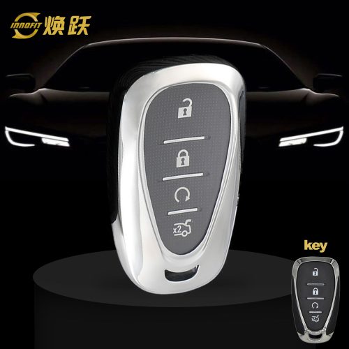 CEA1T1-White Transparent Button-Silver Plating- Car Key Cover For Chevrolet