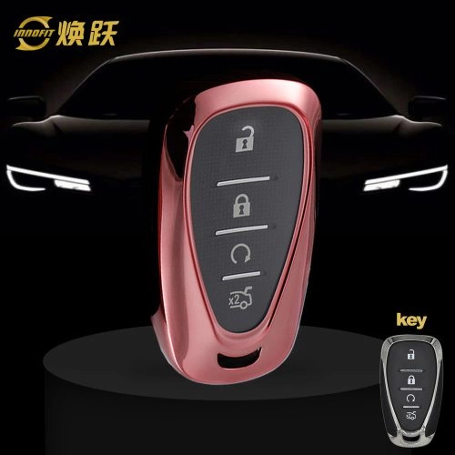 CEA1T1-White Transparent Button-Rose Gold Plating- Car Key Cover For Chevrolet