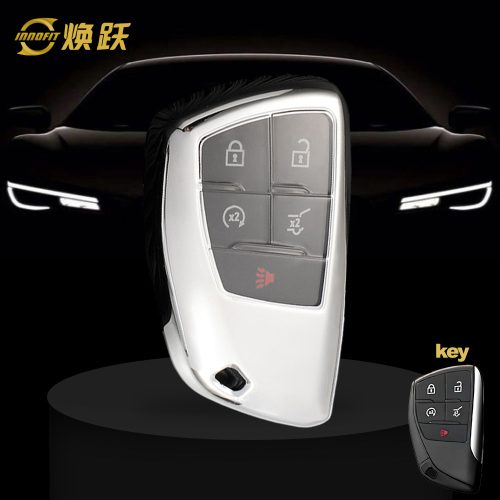 CEV1T1-White Transparent Button-Silver Plating- Car Key Cover For Chevrolet Buick