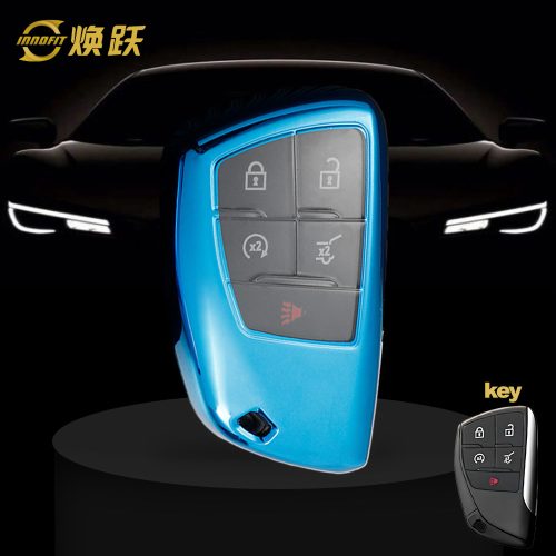 CEV1T1-White Transparent Button-Blue Plating- Car Key Cover For Chevrolet Buick