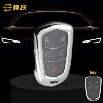 CAA1T1-White Transparent Button-Silver Plating- Car Key Cover For Cadillac