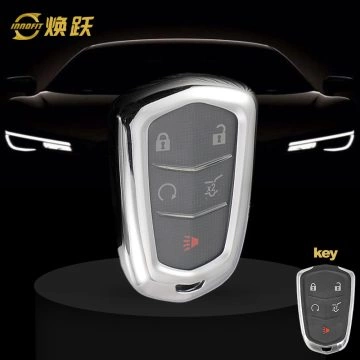 CAA1T1-White Transparent Button-Silver Plating- Car Key Cover For Cadillac
