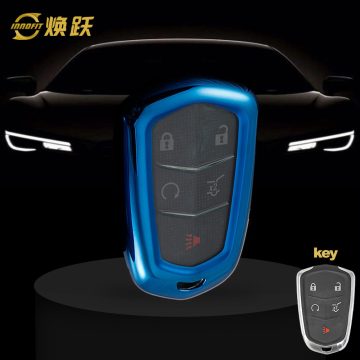 CAA1T1-White Transparent Button-Blue Plating- Car Key Cover For Cadillac