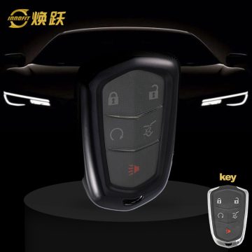 CAA1T1-White Transparent Button-Black Plating- Car Key Cover For Cadillac