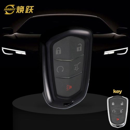 CAA1T1-White Transparent Button-Black Plating- Car Key Cover For Cadillac