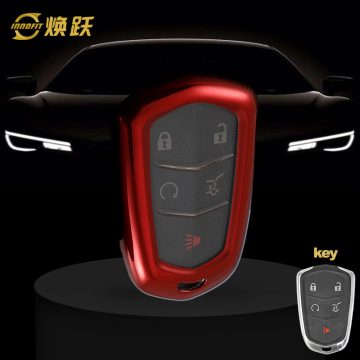 CAA1T1-White Transparent Button-Red Plating- Car Key Cover For Cadillac