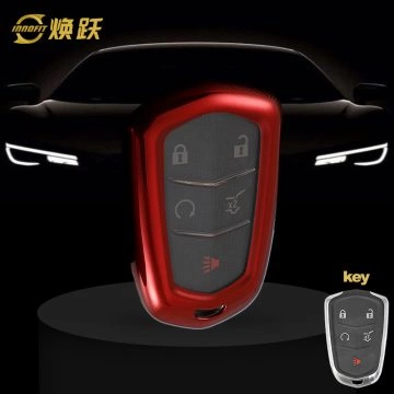 CAA1T1-White Transparent Button-Red Plating- Car Key Cover For Cadillac